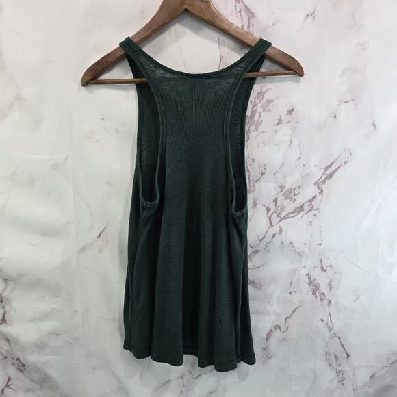 Free People Tank Top Womens Medium Forest Dark Green Racerback Ribbed - Picture 5 of 9